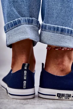 Big Star Shoes Trampki Damskie Big Star|Trampki Damskie Niskie*Damskie Materiałowe Trampki Big Star KK274103 Granatowe