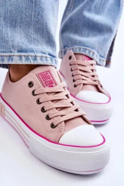 Damskie Big Star Shoes Damskie Materiałowe Trampki Na Platformie Big Star LL274181 Różowe