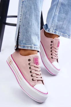 Damskie Big Star Shoes Damskie Materiałowe Trampki Na Platformie Big Star LL274181 Różowe