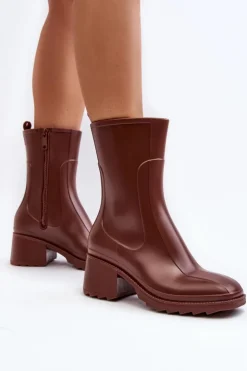 Boto Kalosze Damskie|Botki Na Obcasie*Damskie Matowe Kalosze Botki Na Obcasie Brązowe Bertaida