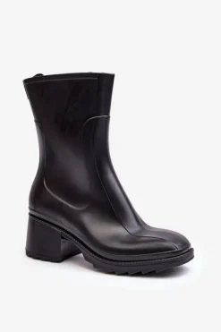 Discount Boto Damskie Matowe Kalosze Botki Na Obcasie Czarne Bertaida