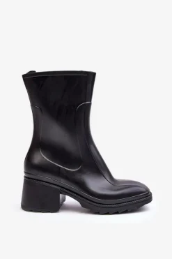 Discount Boto Damskie Matowe Kalosze Botki Na Obcasie Czarne Bertaida