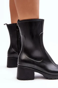 Discount Boto Damskie Matowe Kalosze Botki Na Obcasie Czarne Bertaida