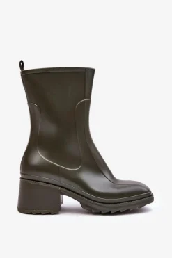 Damskie Boto Damskie Matowe Kalosze Botki Na Obcasie Ciemnozielone Bertaida