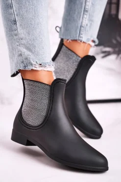 Boto Kalosze Damskie*Damskie Matowe Kalosze Czarno Srebrne Answear