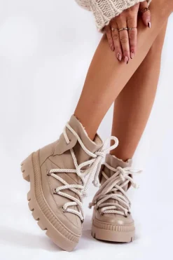 Boto Śniegowce Damskie|Damskie Trapery*Damskie Modne Botki Śniegowce Beżowe Kallen Beżowy