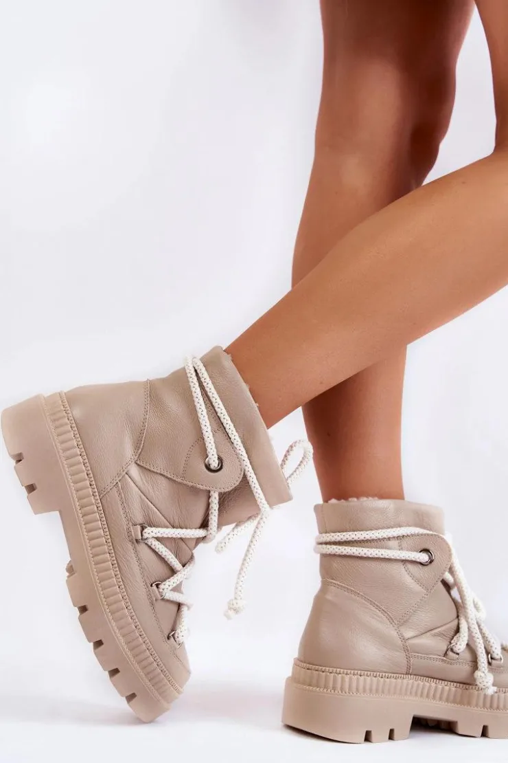 Boto Śniegowce Damskie|Damskie Trapery*Damskie Modne Botki Śniegowce Beżowe Kallen Beżowy