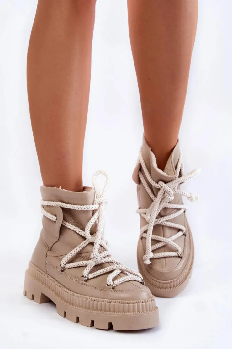 Boto Śniegowce Damskie|Damskie Trapery*Damskie Modne Botki Śniegowce Beżowe Kallen Beżowy