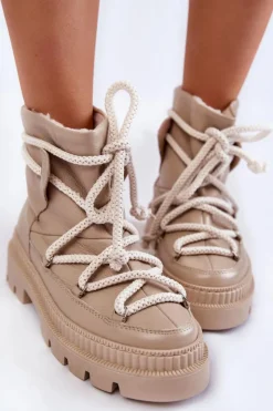 Boto Śniegowce Damskie|Damskie Trapery*Damskie Modne Botki Śniegowce Beżowe Kallen Beżowy