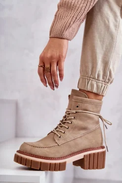 Sale Evento Damskie Modne Botki Ocieplane Beżowe Gerda