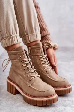 Sale Evento Damskie Modne Botki Ocieplane Beżowe Gerda
