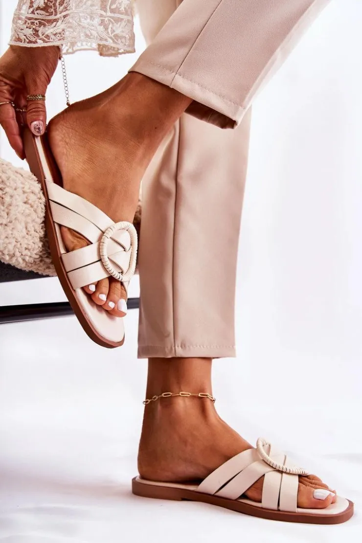 Boto Klapki Damskie Klasyczne*Damskie Modne Klapki Beżowe Sansa