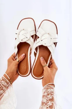 Boto Damskie Modne Klapki Białe Sansa