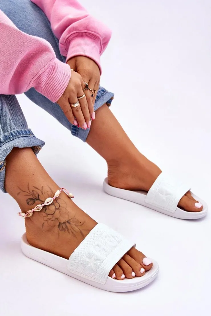 Best Big Star Shoes Damskie Modne Klapki Big Star LL274A159 Białe Biały