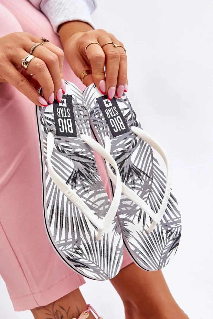 New Big Star Shoes Damskie Modne Klapki Japonki Big Star LL274818 Białe