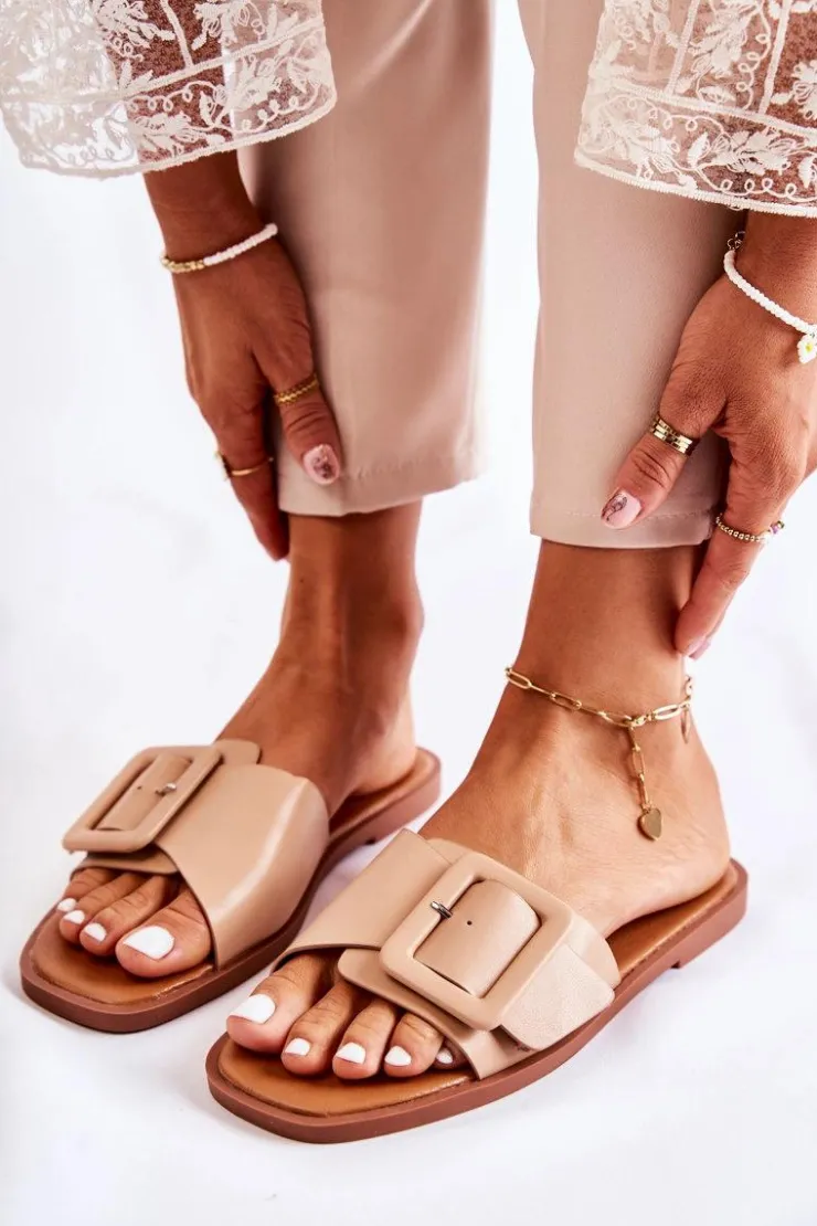 Boto Klapki Damskie Klasyczne*Damskie Modne Klapki Na Lato Cappuccino Sylvia