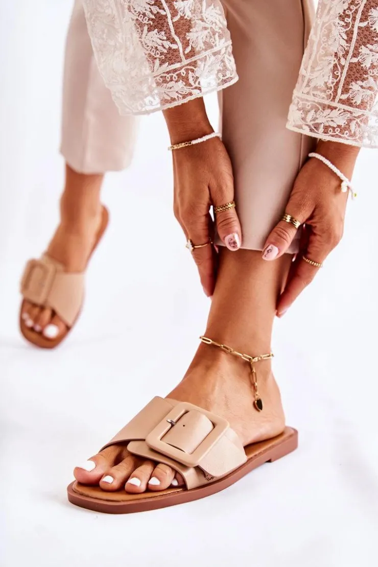 Boto Klapki Damskie Klasyczne*Damskie Modne Klapki Na Lato Cappuccino Sylvia