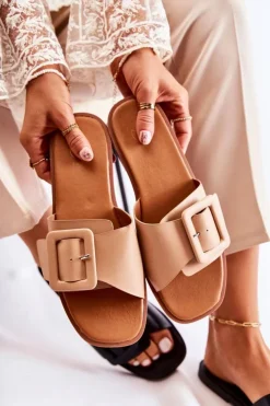 Boto Klapki Damskie Klasyczne*Damskie Modne Klapki Na Lato Cappuccino Sylvia