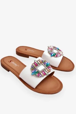 Damskie Boto Damskie Modne Klapki Z Ozdobą Białe Halsey