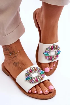 Damskie Boto Damskie Modne Klapki Z Ozdobą Białe Halsey