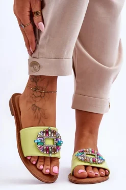 Online Boto Damskie Modne Klapki Z Ozdobą Zielone Halsey