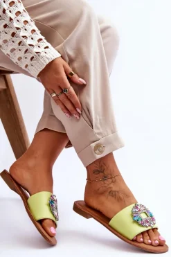 Online Boto Damskie Modne Klapki Z Ozdobą Zielone Halsey