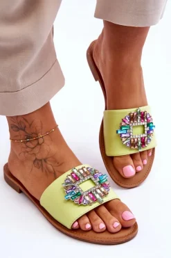 Online Boto Damskie Modne Klapki Z Ozdobą Zielone Halsey