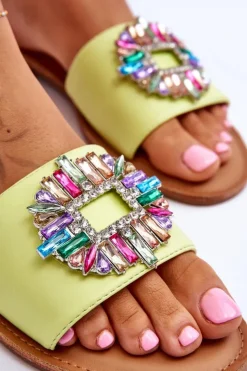 Online Boto Damskie Modne Klapki Z Ozdobą Zielone Halsey