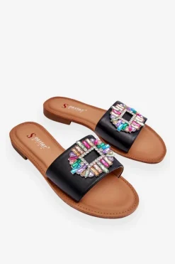 Boto Klapki Damskie Klasyczne*Damskie Modne Klapki Z Ozdobą Czarne Halsey