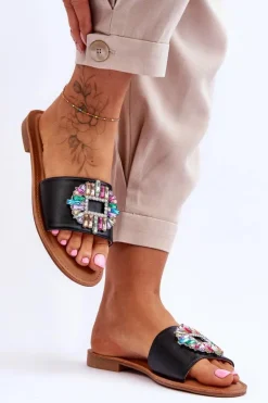 Boto Klapki Damskie Klasyczne*Damskie Modne Klapki Z Ozdobą Czarne Halsey