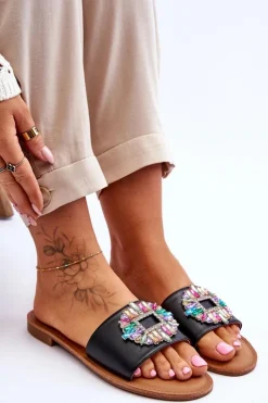 Boto Klapki Damskie Klasyczne*Damskie Modne Klapki Z Ozdobą Czarne Halsey