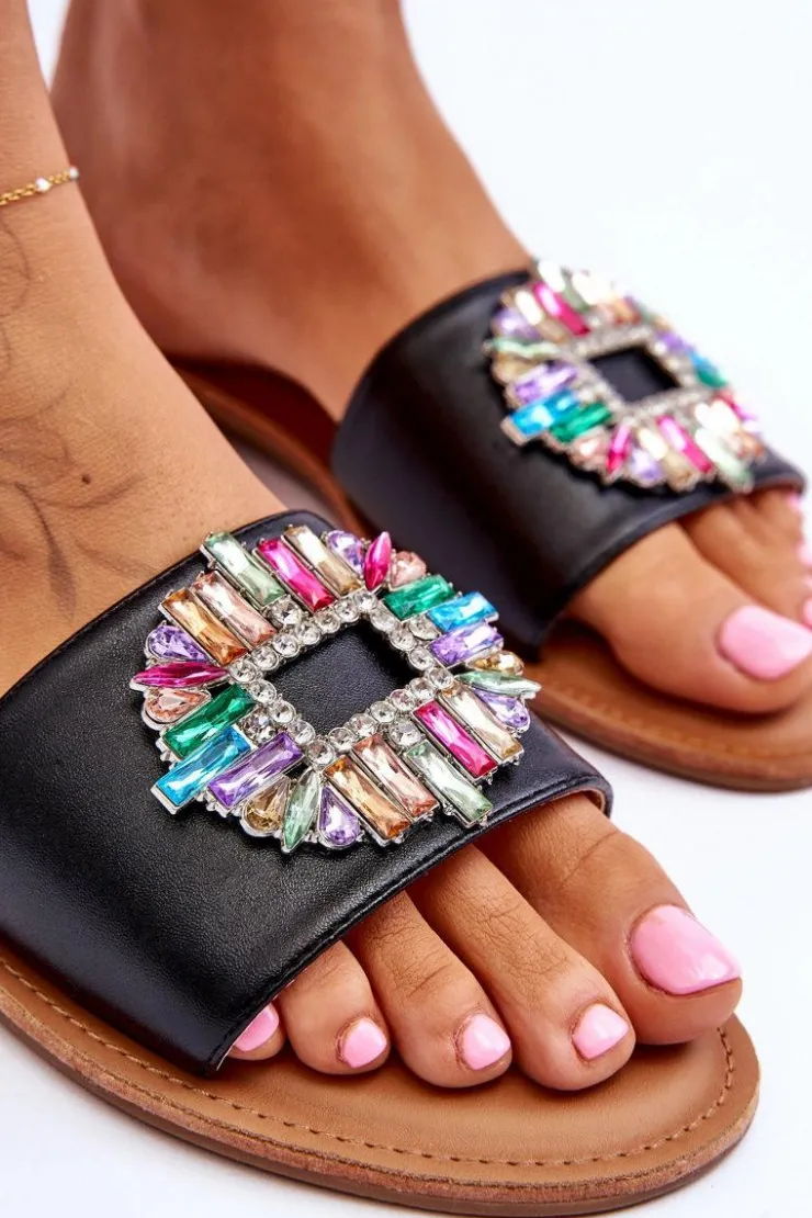 Boto Klapki Damskie Klasyczne*Damskie Modne Klapki Z Ozdobą Czarne Halsey