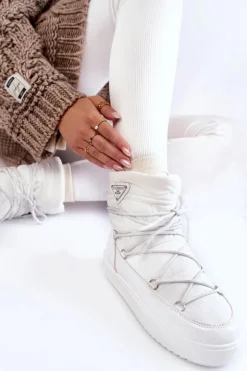 Clearance Boto Damskie Modne Śniegowce Sznurowane Białe Carrios