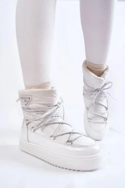 Clearance Boto Damskie Modne Śniegowce Sznurowane Białe Carrios