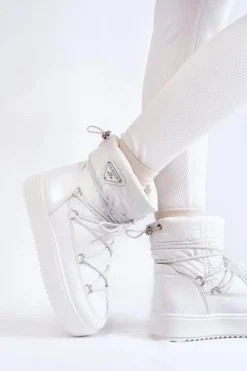 Clearance Boto Damskie Modne Śniegowce Sznurowane Białe Carrios