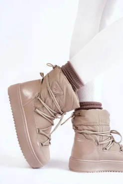 Boto Śniegowce Damskie*Damskie Modne Śniegowce Sznurowane Beżowe Carrios