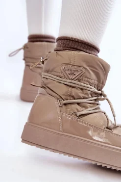 Boto Śniegowce Damskie*Damskie Modne Śniegowce Sznurowane Beżowe Carrios