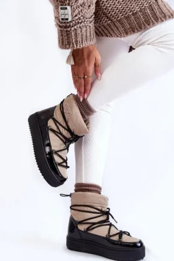 Damskie Boto Damskie Modne Śniegowce Sznurowane Beżowo-Czarne Carrios