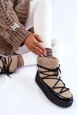 Damskie Boto Damskie Modne Śniegowce Sznurowane Beżowo-Czarne Carrios