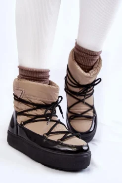 Damskie Boto Damskie Modne Śniegowce Sznurowane Beżowo-Czarne Carrios