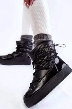 Damskie Boto Damskie Modne Śniegowce Sznurowane Czarne Carrios