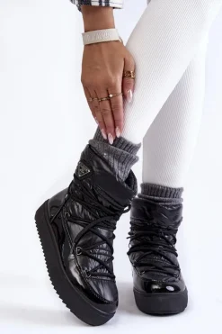 Damskie Boto Damskie Modne Śniegowce Sznurowane Czarne Carrios