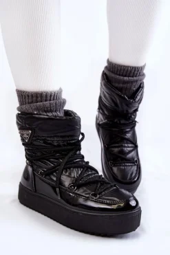 Damskie Boto Damskie Modne Śniegowce Sznurowane Czarne Carrios