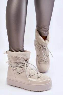 Damskie Boto Damskie Modne Śniegowce Sznurowane Jasnobeżowe Carrios