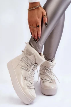 Damskie Boto Damskie Modne Śniegowce Sznurowane Jasnobeżowe Carrios