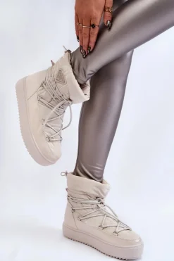 Damskie Boto Damskie Modne Śniegowce Sznurowane Jasnobeżowe Carrios