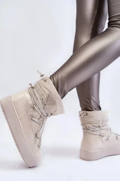 Damskie Boto Damskie Modne Śniegowce Sznurowane Jasnobeżowe Carrios
