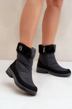 Sale Boto Damskie Modne Ocieplane Śniegowce Progress PROGJ-21-13 Czarne