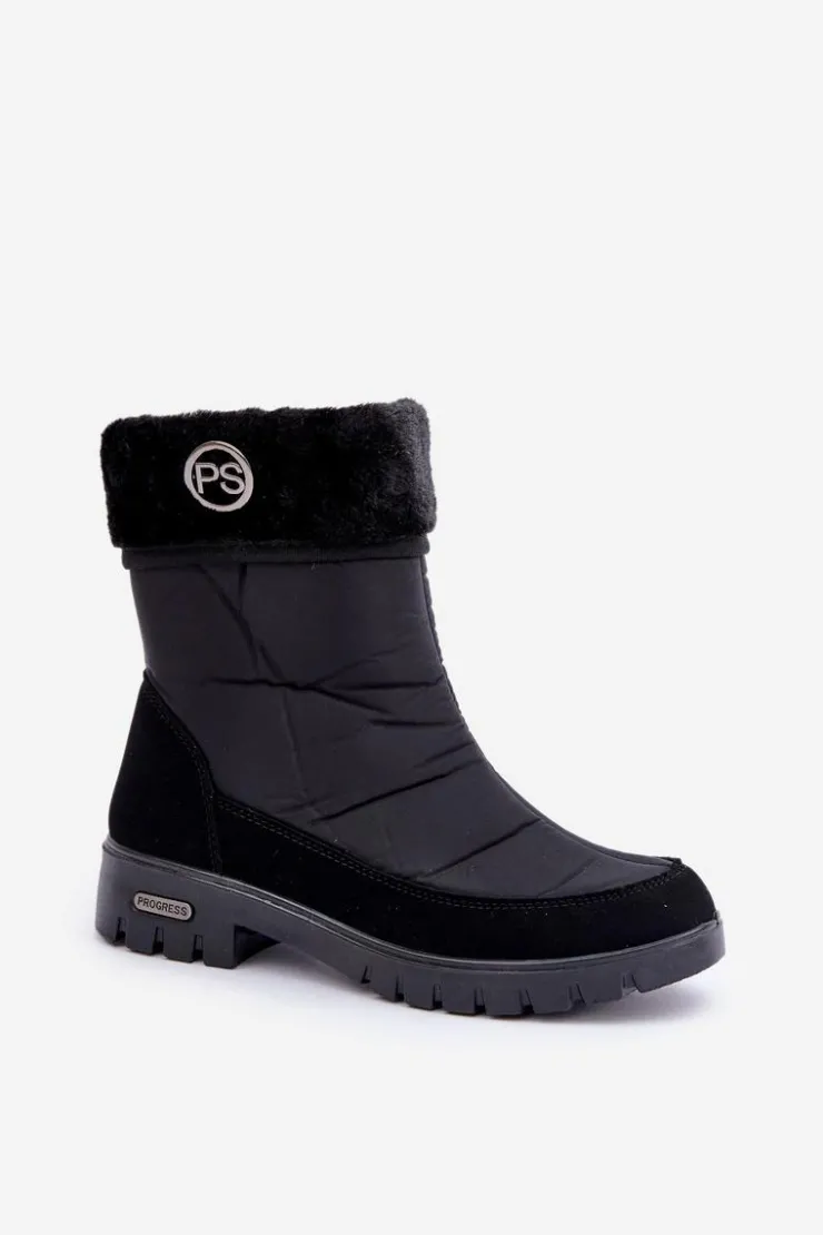 Sale Boto Damskie Modne Ocieplane Śniegowce Progress PROGJ-21-13 Czarne