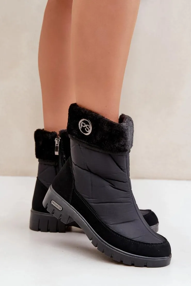 Sale Boto Damskie Modne Ocieplane Śniegowce Progress PROGJ-21-13 Czarne